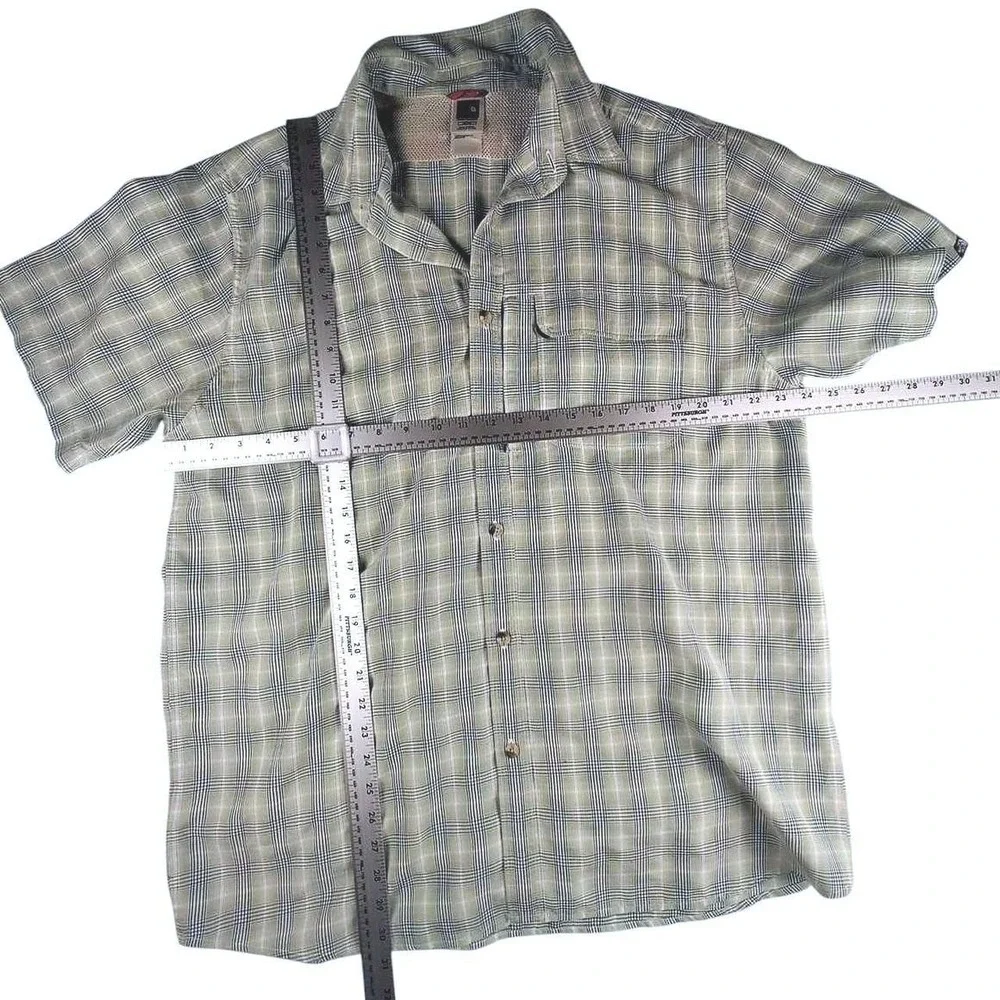 The North Face Mens XL Blue Green Plaid Short Sleeve Hiking Button Up Shirt